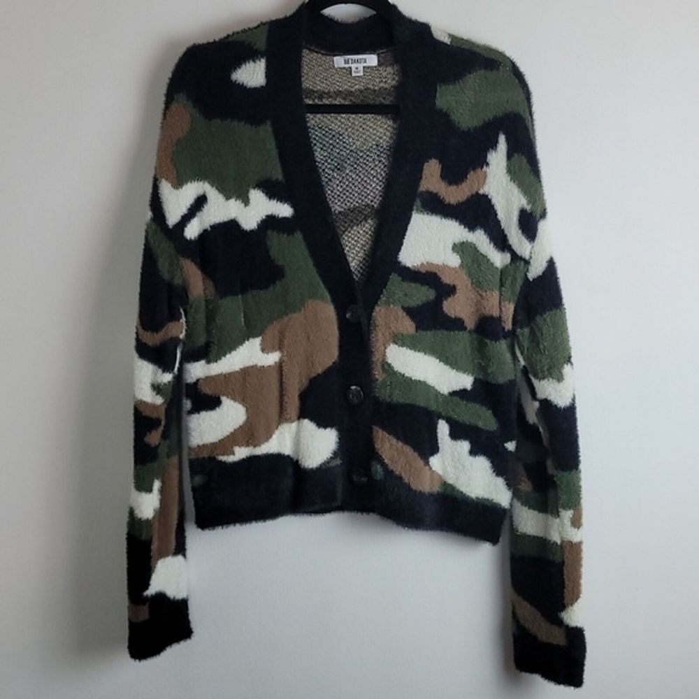 BB Dakota camo fuzzy cardigan sweater Green Sz M